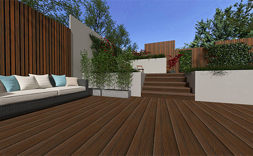 共挤墙板CO-09，共挤地板CO-03，深柚木色，欧橡木纹